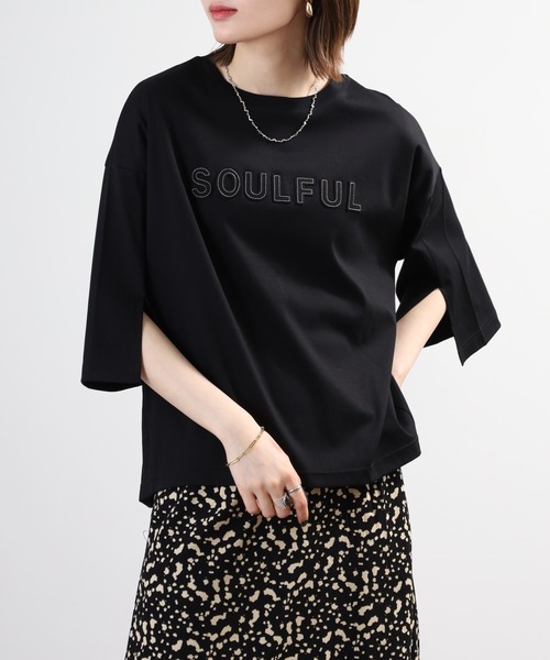 BRODIAEA(ブローディア)の「BRODIAEA SOULFUL立体ロゴ5分袖Tシャツ 日本製(Tシャツ/カットソー・レディース・ブラック/オフホワイト・40)」の14枚目の写真