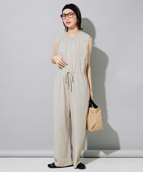 FREAK'S STORE（フリークスストア）の「限定展開　<接触冷感・吸水速乾・UVカット・抗菌・防臭>STORATECH(ストラテック) ウエストリボン オールインワン（サロペット/オーバーオール・レディース・ブラック/チャコールグレー/ベージュ/ネイビー/ブラウン・MEDIUM/SMALL）」の7枚目の写真