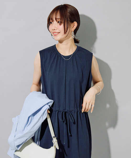 FREAK'S STORE（フリークスストア）の「限定展開　<接触冷感・吸水速乾・UVカット・抗菌・防臭>STORATECH(ストラテック) ウエストリボン オールインワン（サロペット/オーバーオール・レディース・ブラック/チャコールグレー/ベージュ/ネイビー/ブラウン・MEDIUM/SMALL）」の14枚目の写真