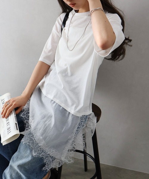 SpRay(スプレイ)の「すそレース Tシャツ(Tシャツ/カットソー・レディース・ブラック/ブラウン/ホワイト・FREE)」の11枚目の写真