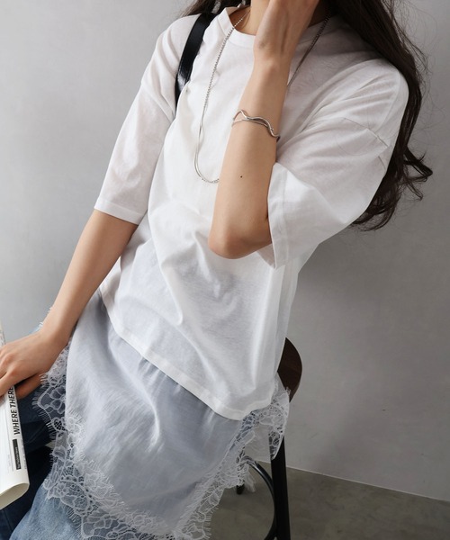 SpRay(スプレイ)の「すそレース Tシャツ(Tシャツ/カットソー・レディース・ブラック/ブラウン/ホワイト・FREE)」の10枚目の写真