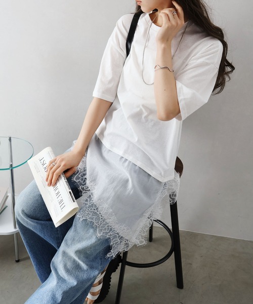 SpRay(スプレイ)の「すそレース Tシャツ(Tシャツ/カットソー・レディース・ブラック/ブラウン/ホワイト・FREE)」の9枚目の写真