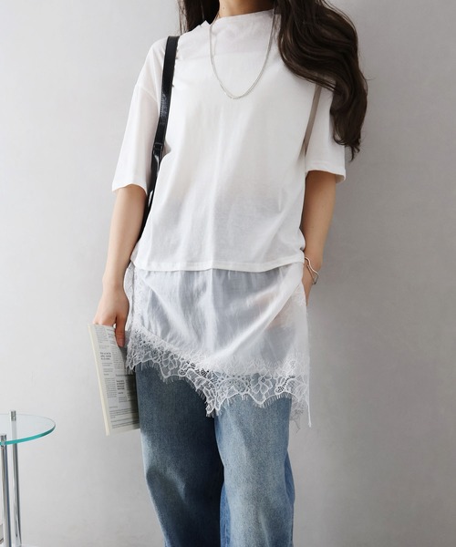 SpRay(スプレイ)の「すそレース Tシャツ(Tシャツ/カットソー・レディース・ブラック/ブラウン/ホワイト・FREE)」の6枚目の写真
