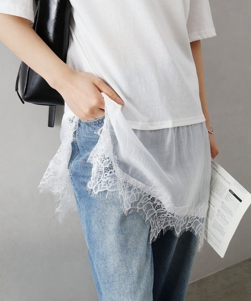 SpRay(スプレイ)の「すそレース Tシャツ(Tシャツ/カットソー・レディース・ブラック/ブラウン/ホワイト・FREE)」の5枚目の写真