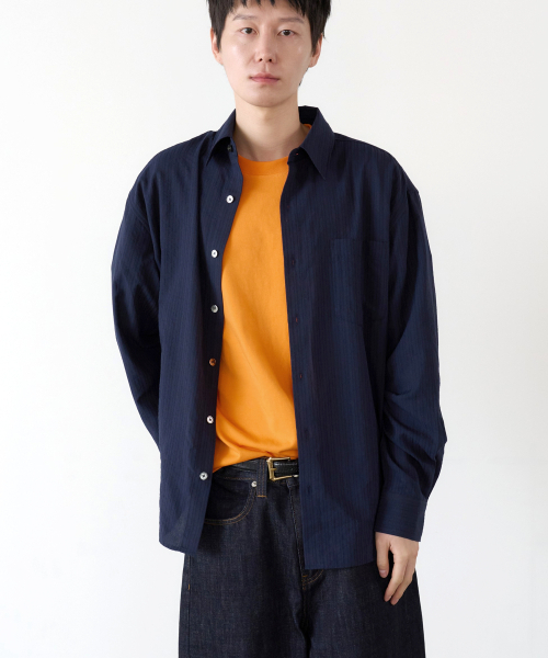 wing collar shirts (navy) 【公式通販】