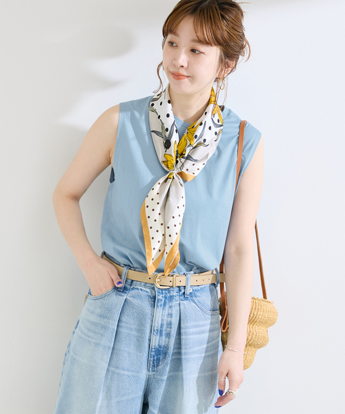 B.C STOCK(ベーセーストック)の「【WEB+一部店舗限定】接触冷感 / コンパクト天竺ノースリーブTシャツ(Tシャツ/カットソー・レディース・サックスブルー/カーキ/ブラック/ホワイト・FREE)」の4枚目の写真