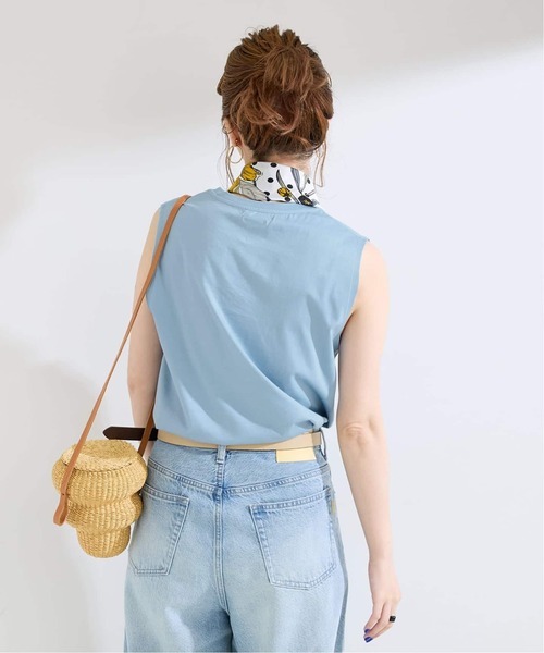 B.C STOCK(ベーセーストック)の「【WEB+一部店舗限定】接触冷感 / コンパクト天竺ノースリーブTシャツ(Tシャツ/カットソー・レディース・サックスブルー/カーキ/ブラック/ホワイト・FREE)」の6枚目の写真