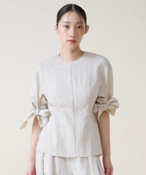Tiara（ティアラ）の「リボンスリーブブラウス（シャツ/ブラウス・レディース・グリーン/アイボリー・FREE）」の3枚目の写真