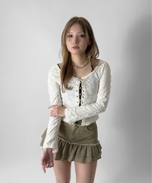 【jiasecond.】レースアップレイヤードトップス / トップス レイヤード キャミ セット 長袖 レイヤード ブラック アイボリー ZOZOTOWN限定