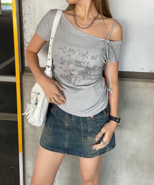 non-hedge(ノンヘッジ)の「サイドドロストワンショルダーTシャツ(Tシャツ/カットソー・レディース・グレー/オフホワイト/チャコールグレー/ベージュ・FREE)」の18枚目の写真