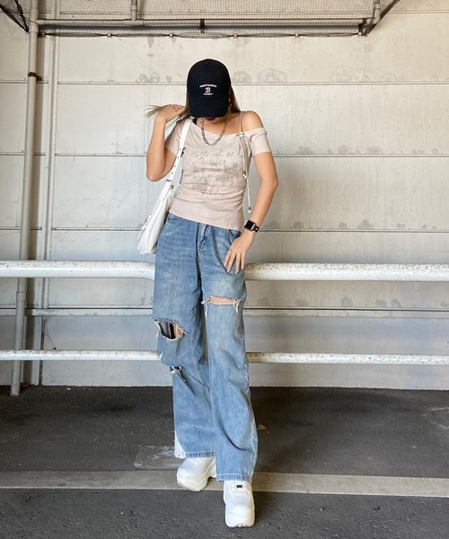 non-hedge(ノンヘッジ)の「サイドドロストワンショルダーTシャツ(Tシャツ/カットソー・レディース・グレー/オフホワイト/チャコールグレー/ベージュ・FREE)」の14枚目の写真