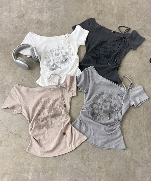 non-hedge(ノンヘッジ)の「サイドドロストワンショルダーTシャツ(Tシャツ/カットソー・レディース・グレー/オフホワイト/チャコールグレー/ベージュ・FREE)」の7枚目の写真