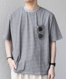 SHIPS any:〈接触冷感〉マルチ ボーダー ポケット Tシャツ◇