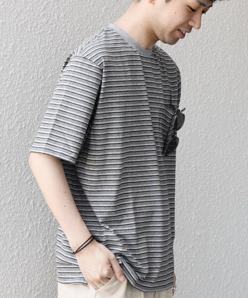 SHIPS any(シップス エニィ)の「SHIPS any:〈接触冷感〉マルチ ボーダー ポケット Tシャツ◇(Tシャツ/カットソー・メンズ・ブラウン/オリーブ/チャコールグレー/グレー・X-LARGE/LARGE/MEDIUM/SMALL)」の22枚目の写真