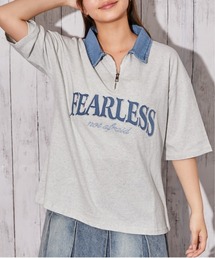 《デニム襟×カレッジロゴ刺繍》カットソー/ストリート×カジュアル/春夏秋/全3色