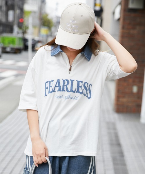 GORGE(ゴージ)の「《デニム襟×カレッジロゴ刺繍》カットソー/ストリート×カジュアル/春夏秋/全3色(Tシャツ/カットソー・レディース・チャコール/オフホワイト/杢グレー・F)」の5枚目の写真