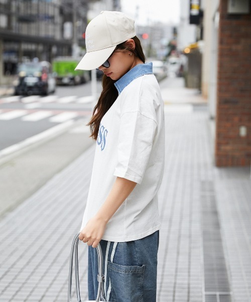 GORGE(ゴージ)の「《デニム襟×カレッジロゴ刺繍》カットソー/ストリート×カジュアル/春夏秋/全3色(Tシャツ/カットソー・レディース・チャコール/オフホワイト/杢グレー・F)」の7枚目の写真