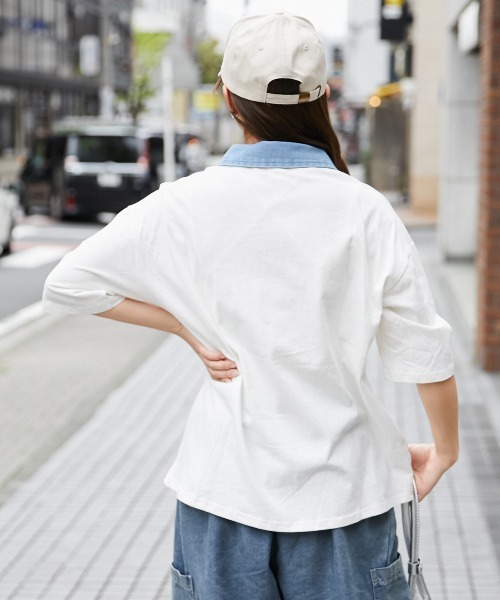 GORGE(ゴージ)の「《デニム襟×カレッジロゴ刺繍》カットソー/ストリート×カジュアル/春夏秋/全3色(Tシャツ/カットソー・レディース・チャコール/オフホワイト/杢グレー・F)」の8枚目の写真