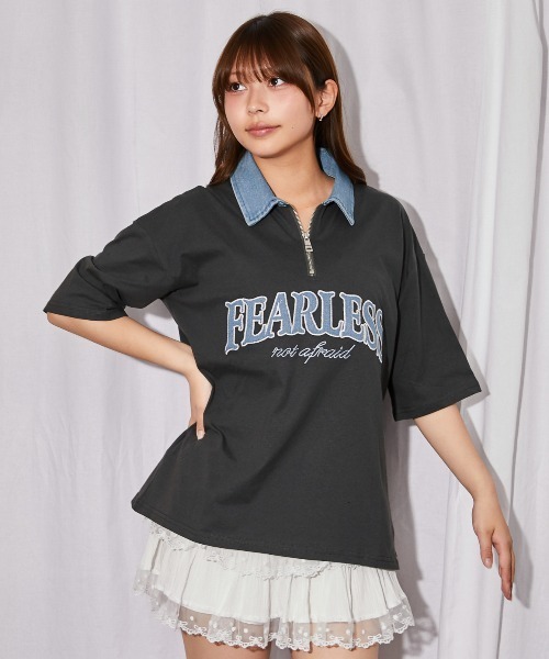 GORGE(ゴージ)の「《デニム襟×カレッジロゴ刺繍》カットソー/ストリート×カジュアル/春夏秋/全3色(Tシャツ/カットソー・レディース・チャコール/オフホワイト/杢グレー・F)」の10枚目の写真