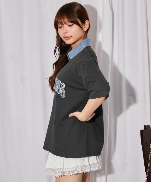 GORGE(ゴージ)の「《デニム襟×カレッジロゴ刺繍》カットソー/ストリート×カジュアル/春夏秋/全3色(Tシャツ/カットソー・レディース・チャコール/オフホワイト/杢グレー・F)」の11枚目の写真