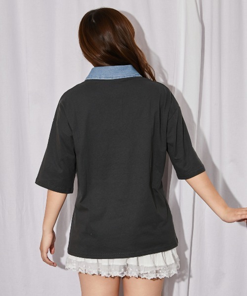 GORGE(ゴージ)の「《デニム襟×カレッジロゴ刺繍》カットソー/ストリート×カジュアル/春夏秋/全3色(Tシャツ/カットソー・レディース・チャコール/オフホワイト/杢グレー・F)」の12枚目の写真