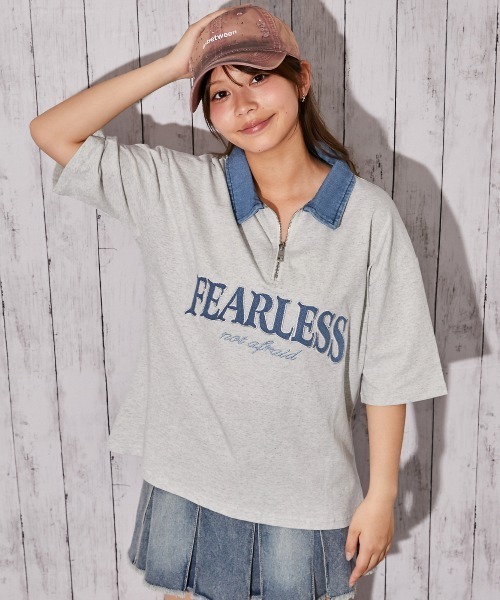 GORGE(ゴージ)の「《デニム襟×カレッジロゴ刺繍》カットソー/ストリート×カジュアル/春夏秋/全3色(Tシャツ/カットソー・レディース・チャコール/オフホワイト/杢グレー・F)」の13枚目の写真