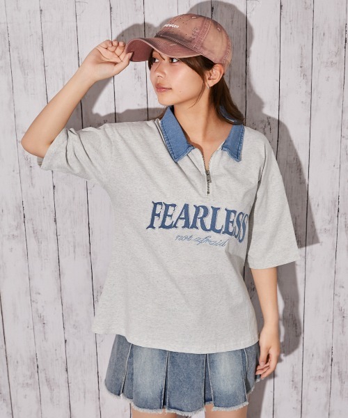 GORGE(ゴージ)の「《デニム襟×カレッジロゴ刺繍》カットソー/ストリート×カジュアル/春夏秋/全3色(Tシャツ/カットソー・レディース・チャコール/オフホワイト/杢グレー・F)」の14枚目の写真