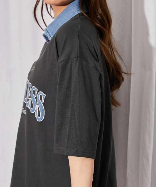 GORGE(ゴージ)の「《デニム襟×カレッジロゴ刺繍》カットソー/ストリート×カジュアル/春夏秋/全3色(Tシャツ/カットソー・レディース・チャコール/オフホワイト/杢グレー・F)」の20枚目の写真