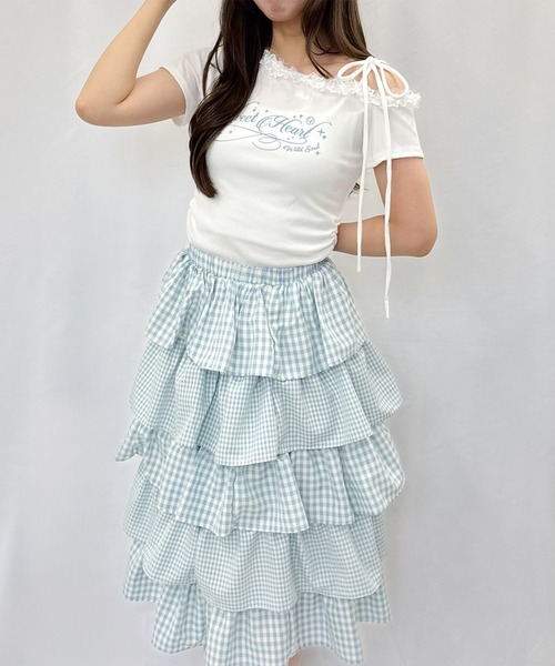 frunco(フランコ)の「レタリングロゴレースワンショルT(Tシャツ/カットソー・レディース・ピンク/ホワイト/ブルー/グレー・FREE)」の8枚目の写真