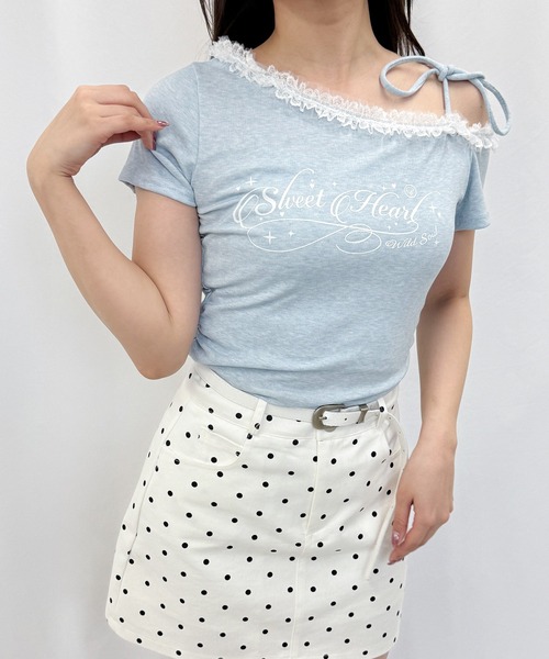 frunco(フランコ)の「レタリングロゴレースワンショルT(Tシャツ/カットソー・レディース・ピンク/ホワイト/ブルー/グレー・FREE)」の13枚目の写真