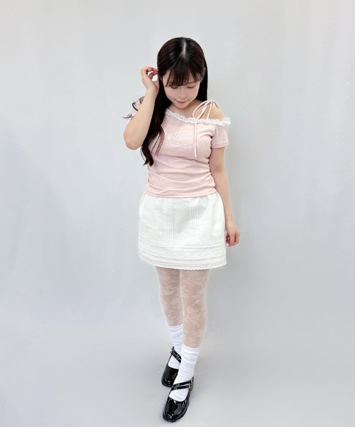 frunco(フランコ)の「レタリングロゴレースワンショルT(Tシャツ/カットソー・レディース・ピンク/ホワイト/ブルー/グレー・FREE)」の18枚目の写真