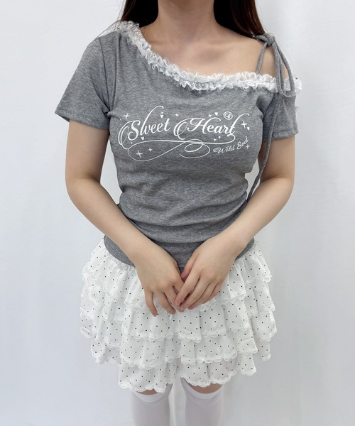 frunco(フランコ)の「レタリングロゴレースワンショルT(Tシャツ/カットソー・レディース・ピンク/ホワイト/ブルー/グレー・FREE)」の19枚目の写真