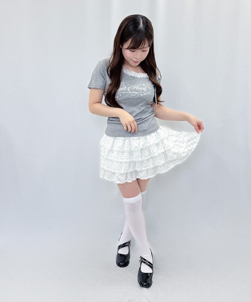 frunco(フランコ)の「レタリングロゴレースワンショルT(Tシャツ/カットソー・レディース・ピンク/ホワイト/ブルー/グレー・FREE)」の22枚目の写真