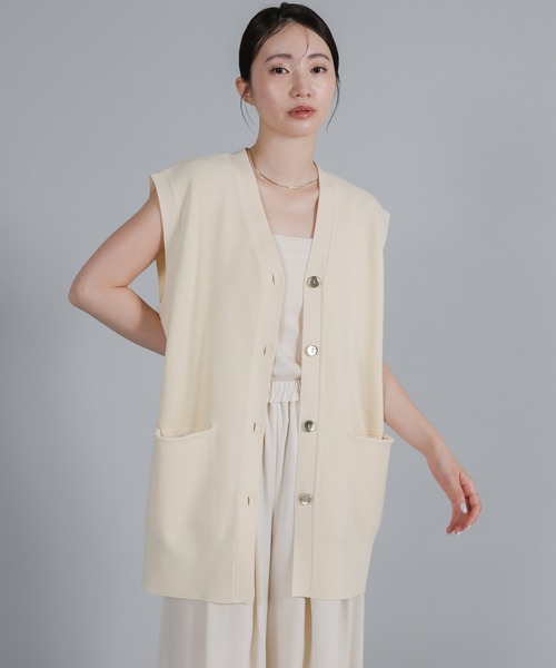 select MOCA Et(セレクトモカエト)の「【Et】Oversized Lib Long vest(ベスト・レディース・アイボリー/ブラウン/ブラック・FREE)」の3枚目の写真