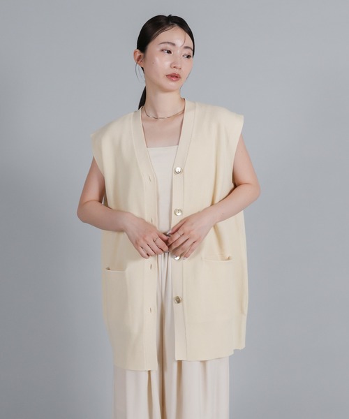 select MOCA Et(セレクトモカエト)の「【Et】Oversized Lib Long vest(ベスト・レディース・アイボリー/ブラウン/ブラック・FREE)」の7枚目の写真