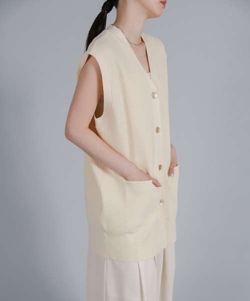 select MOCA Et(セレクトモカエト)の「【Et】Oversized Lib Long vest(ベスト・レディース・アイボリー/ブラウン/ブラック・FREE)」の9枚目の写真