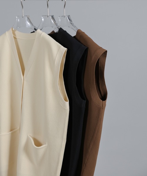 select MOCA Et(セレクトモカエト)の「【Et】Oversized Lib Long vest(ベスト・レディース・アイボリー/ブラウン/ブラック・FREE)」の19枚目の写真