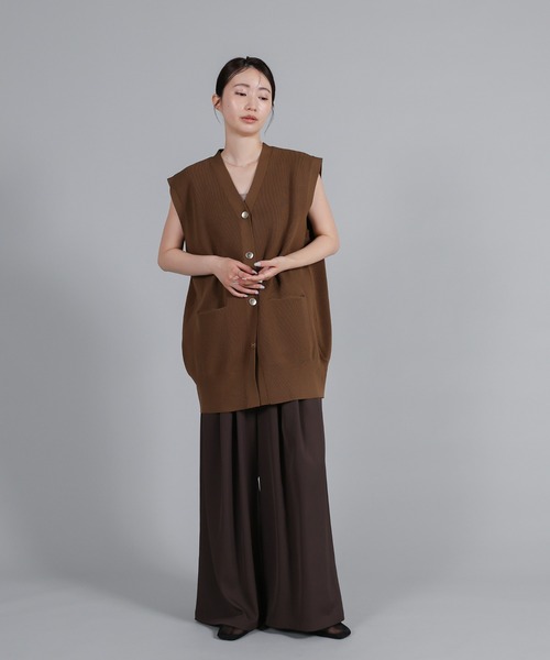 select MOCA Et(セレクトモカエト)の「【Et】Oversized Lib Long vest(ベスト・レディース・アイボリー/ブラウン/ブラック・FREE)」の5枚目の写真