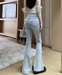 Nia(ニア)/バックリボン付きフレアデニムパンツ