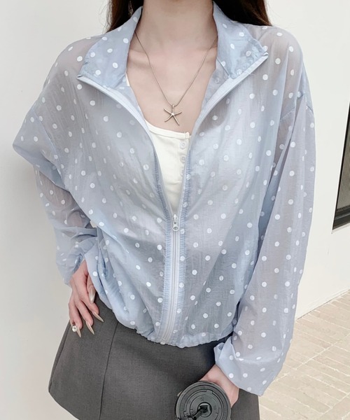 Sibra(シブラ)の「ドットシアージップアップUVパーカー(Tシャツ/カットソー・レディース・ホワイト/グレー/ライトイエロー/ブルー・M)」の7枚目の写真