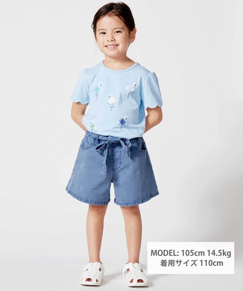 BeBe（ベベ）の「フラミンゴモチーフスカラップ袖Tシャツ(80~150cm)（Tシャツ/カットソー・キッズ・ブルー/ホワイト・130cm/120cm/140cm/150cm/110cm）」の6枚目の写真