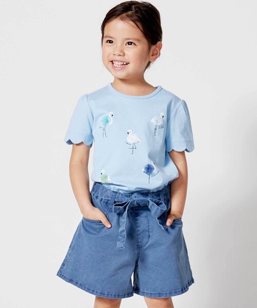 BeBe（ベベ）の「フラミンゴモチーフスカラップ袖Tシャツ(80~150cm)（Tシャツ/カットソー・キッズ・ブルー/ホワイト・130cm/120cm/140cm/150cm/110cm）」の7枚目の写真