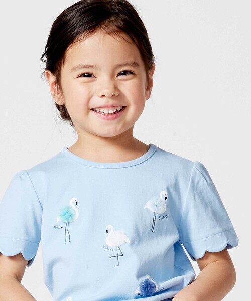 BeBe（ベベ）の「フラミンゴモチーフスカラップ袖Tシャツ(80~150cm)（Tシャツ/カットソー・キッズ・ブルー/ホワイト・130cm/120cm/140cm/150cm/110cm）」の8枚目の写真
