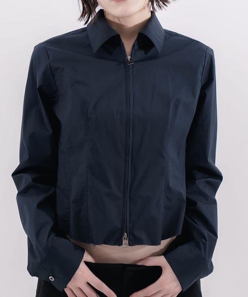 CONZ（コンズ）の「fitted zip up shirt（シャツ/ブラウス・レディース・ネイビー/ダークグレー・2/1）」の2枚目の写真