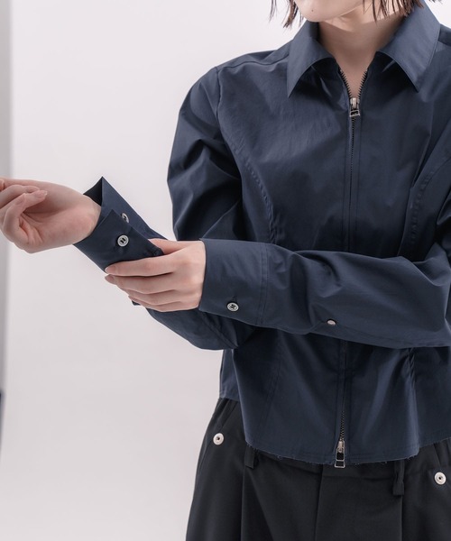 CONZ（コンズ）の「fitted zip up shirt（シャツ/ブラウス・レディース・ネイビー/ダークグレー・2/1）」の4枚目の写真