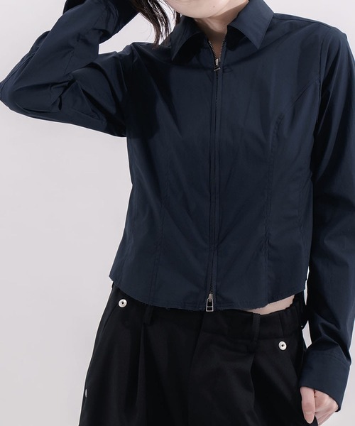 CONZ（コンズ）の「fitted zip up shirt（シャツ/ブラウス・レディース・ネイビー/ダークグレー・2/1）」の3枚目の写真