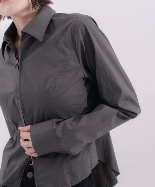 CONZ（コンズ）の「fitted zip up shirt（シャツ/ブラウス・レディース・ネイビー/ダークグレー・2/1）」の8枚目の写真