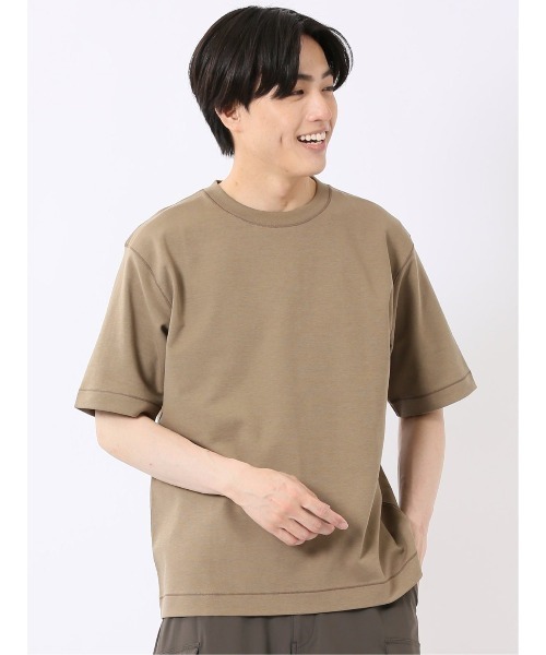 TAKA-Q(タカキュー)の「ストレッチ 接触冷感 抗菌防臭 UV シルケットポンチ 綿混 クルーネック 半袖 Tシャツ メンズ(Tシャツ/カットソー・メンズ・ブルー/ブラック/ホワイト/キャメル・X-LARGE/MEDIUM/LARGE)」の1枚目の写真