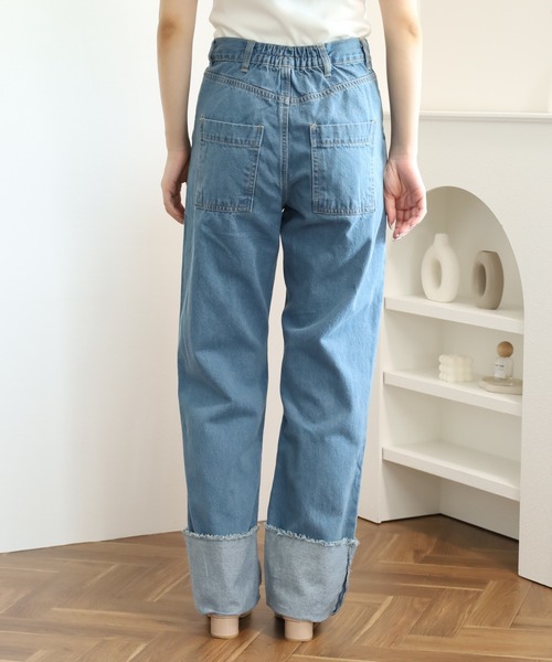 atONE（アットワン）の「ロールアップフリンジデニムパンツ（デニムパンツ・レディース・ブルー/ダークネイビー/サックスブルー/ネイビー・L/M/LL）」の21枚目の写真