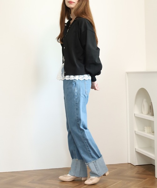 atONE（アットワン）の「ロールアップフリンジデニムパンツ（デニムパンツ・レディース・ブルー/ダークネイビー/サックスブルー/ネイビー・L/M/LL）」の12枚目の写真